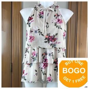 White House Black Market Blouse Sleeveless floral tiered 
Size XS